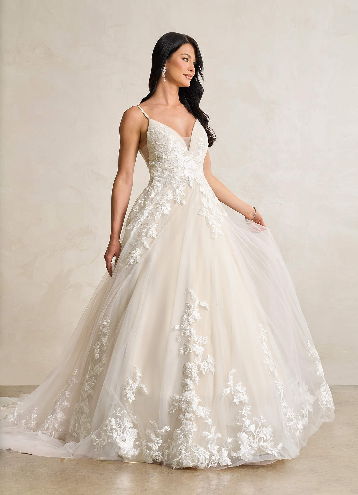 Diamond White Champagne A-Line V-Neck Sequins Tulle Dress