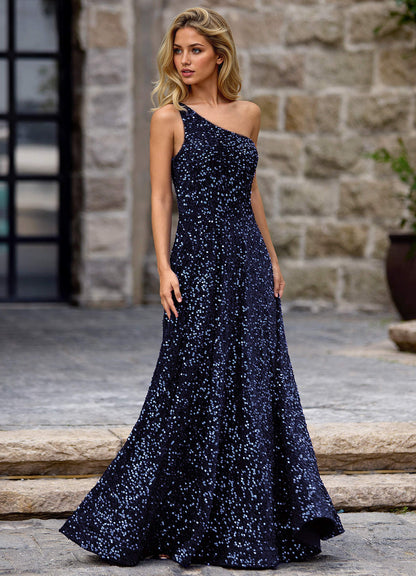 Opulent Navy Velvet Sequins Prom Dress  Dress