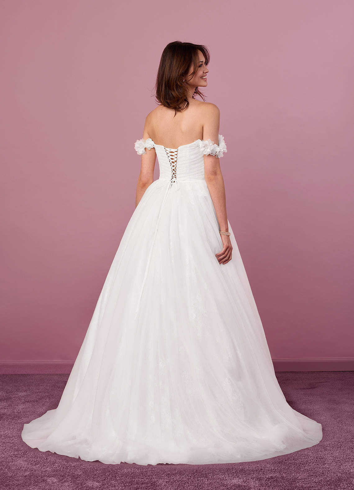 Diamond White A-Line Off the Shoulder Tulle Dress Diamond White