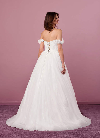 Diamond White A-Line Off the Shoulder Tulle Dress Diamond White