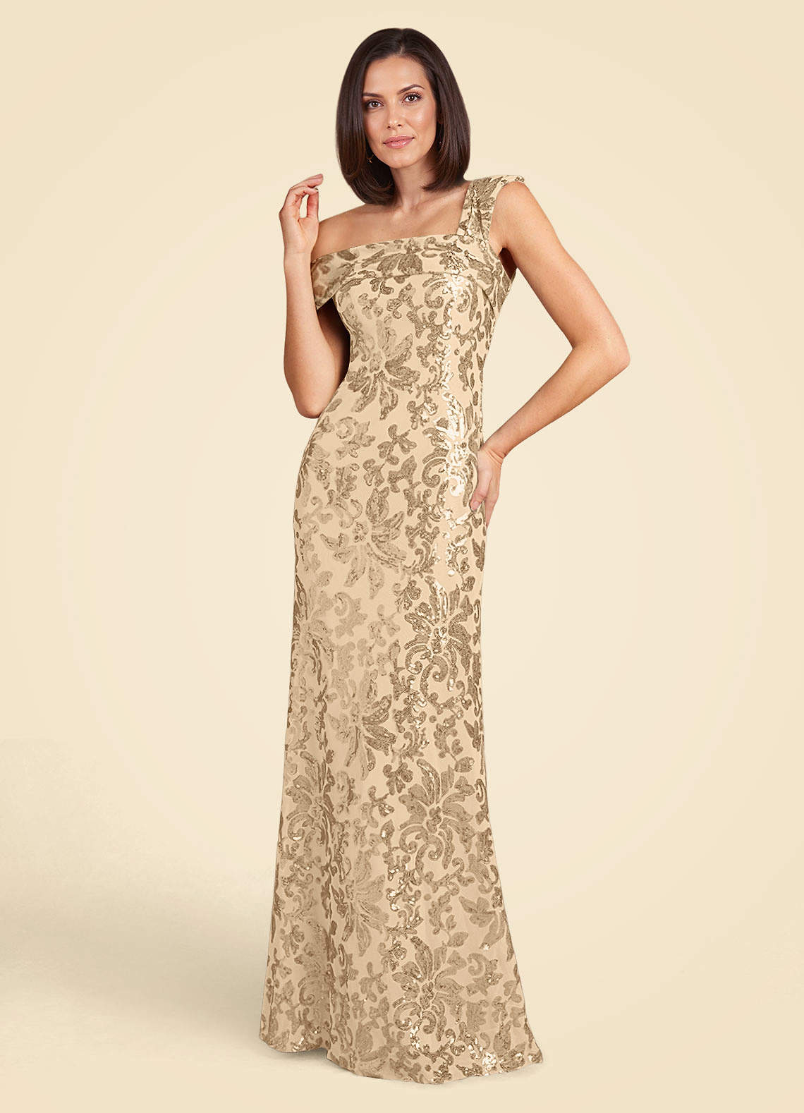 Champagne A-Line Sequins Lace Dress