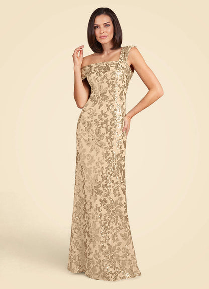Champagne A-Line Sequins Lace Dress