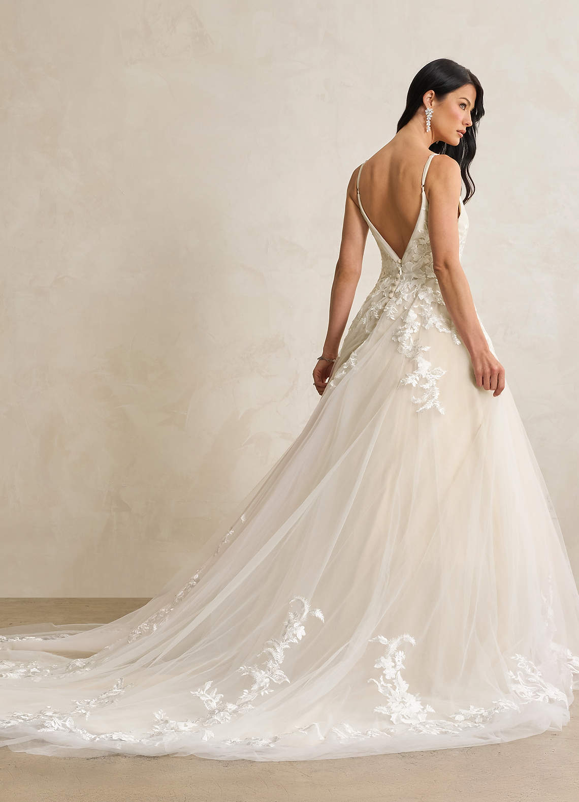 Diamond White Champagne A-Line V-Neck Sequins Tulle Dress