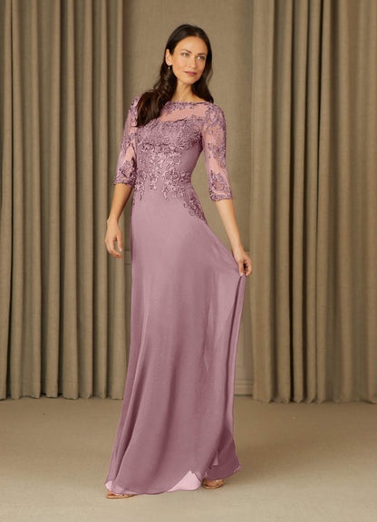 Dusty Rose A-Line Lace Chiffon Dress