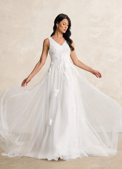 Diamond White A-Line Lace Tulle Dress