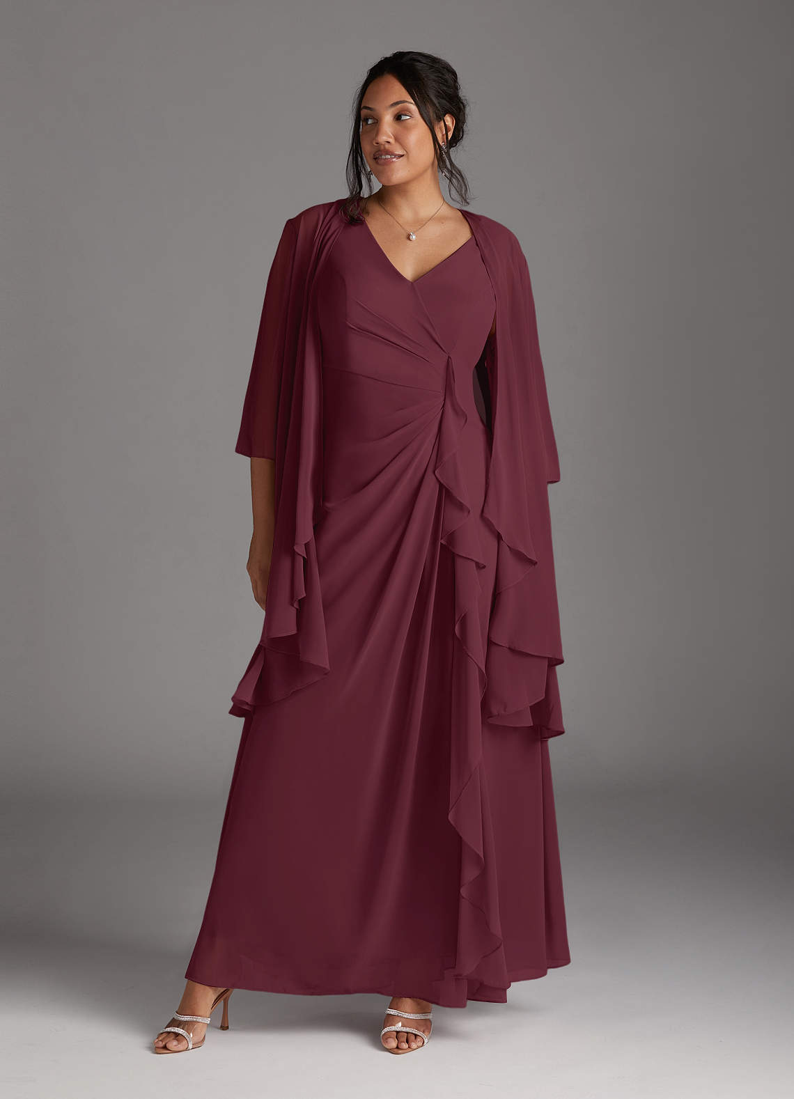 Cabernet A-Line V-Neck Pleated Chiffon Dress