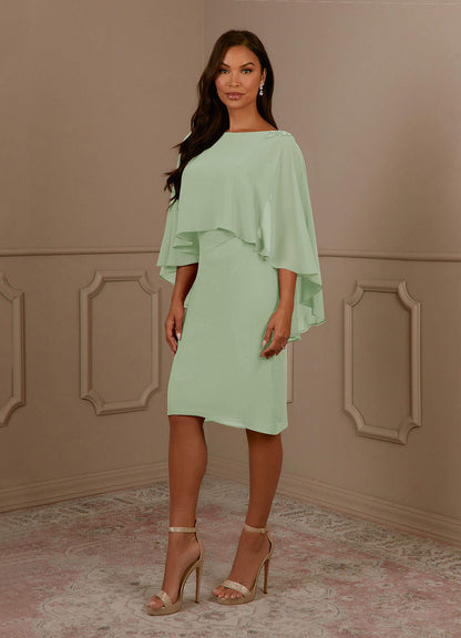 Dusty Sage Sheath Scoop Pleated Chiffon Dress