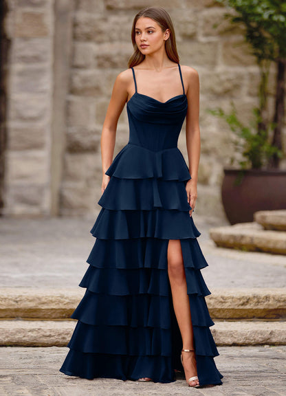 Rhythm Navy Ruffled A-Line Prom Dress  Dress