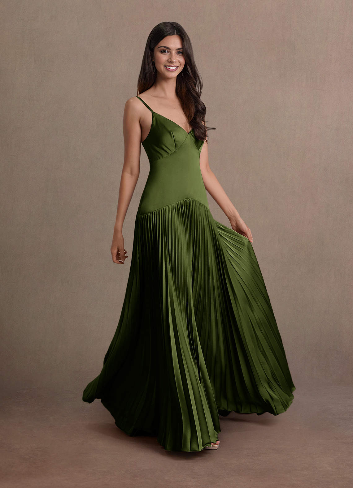 Jill Olive Dropped Waist Gown  Dress