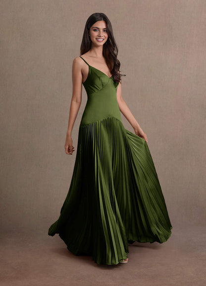 Jill Olive Dropped Waist Gown  Dress