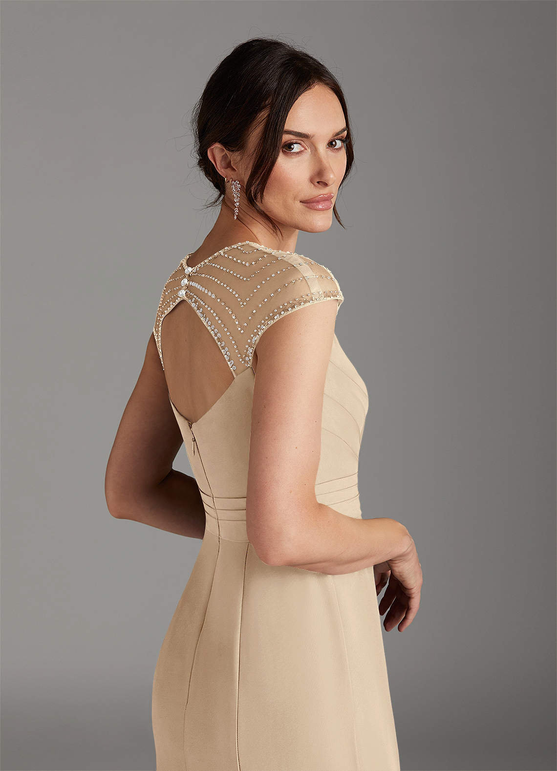 Champagne Mermaid Sequins Chiffon Dress