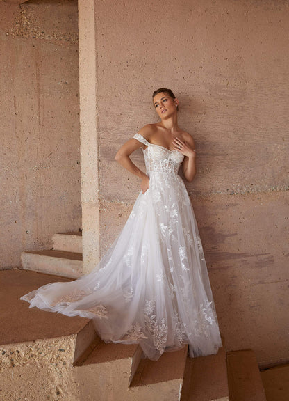 Diamond White Champagne A-Line Sequins Tulle Dress