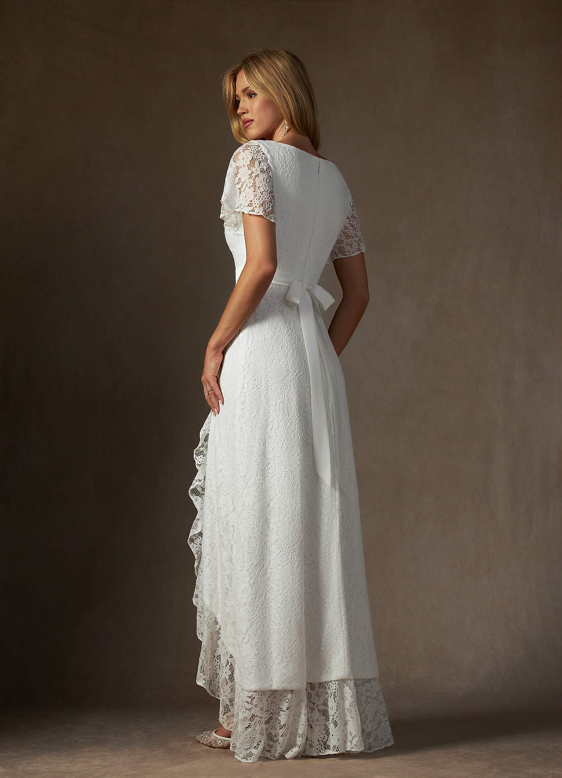 Diamond White A-Line V-Neck Lace Dress