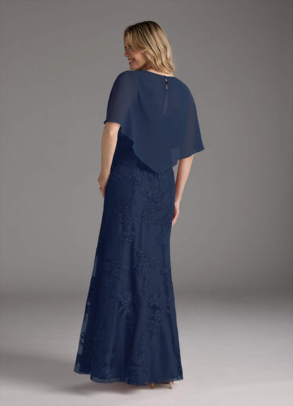 Dark Navy Mermaid Lace Chiffon Dress