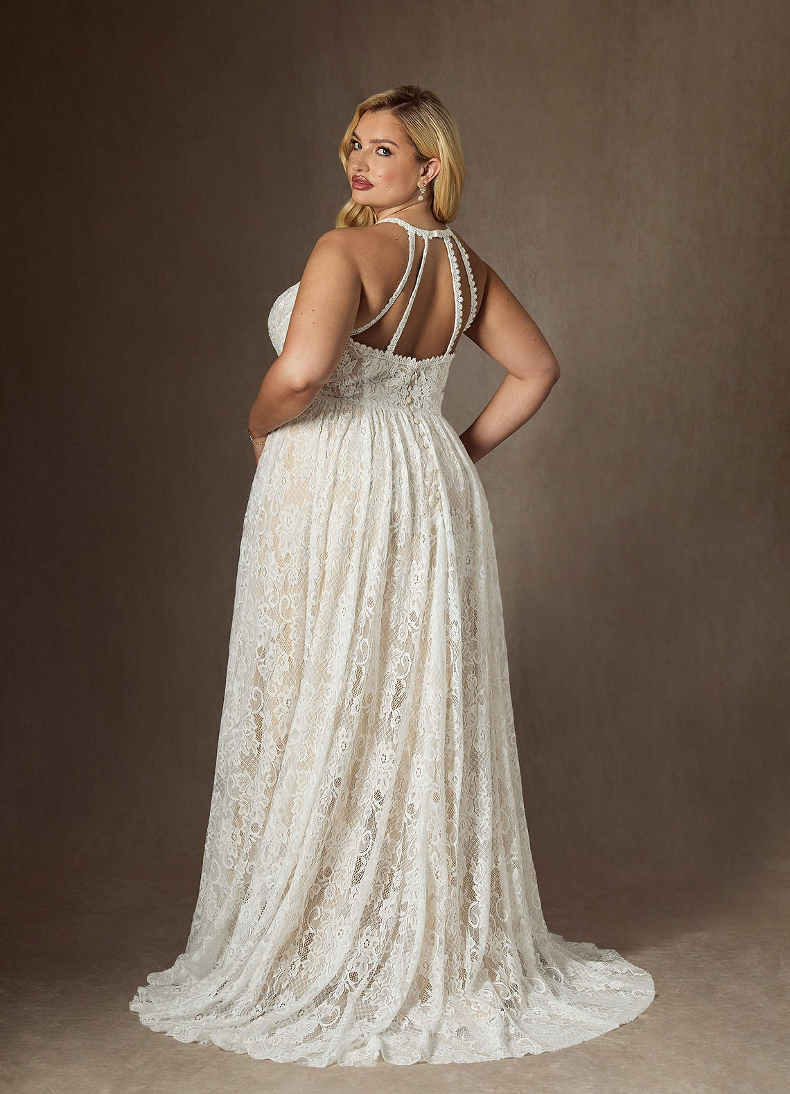 Diamond White Champagne A-Line Lace Dress