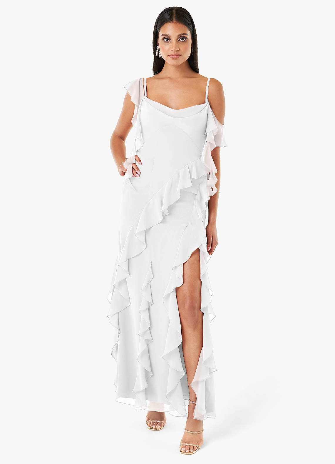 Francesca White Ruffle Gown  Dress