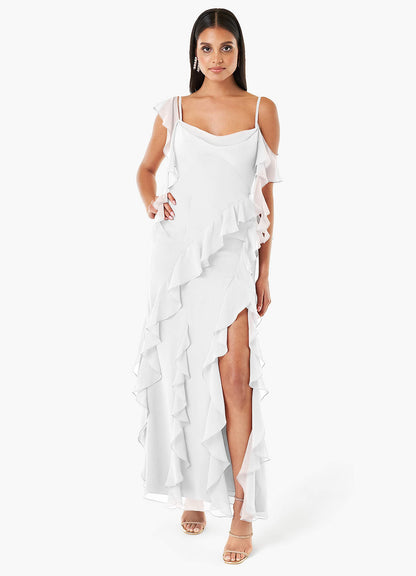 Francesca White Ruffle Gown  Dress