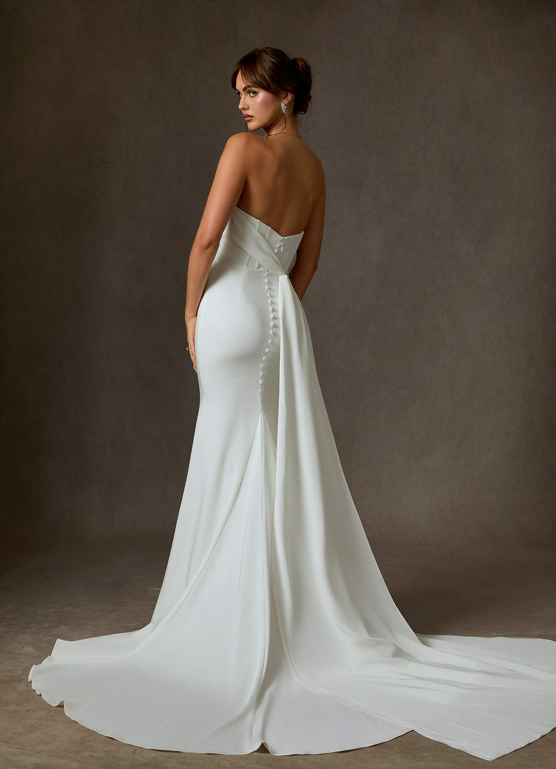 Diamond White Mermaid Strapless Crepe Back Satin Dress