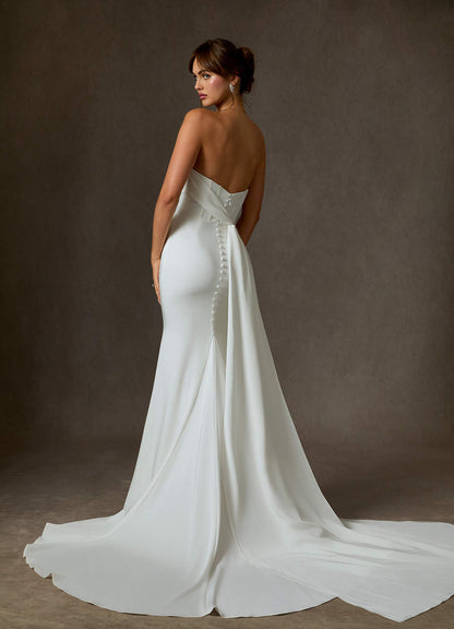 Diamond White Mermaid Strapless Crepe Back Satin Dress