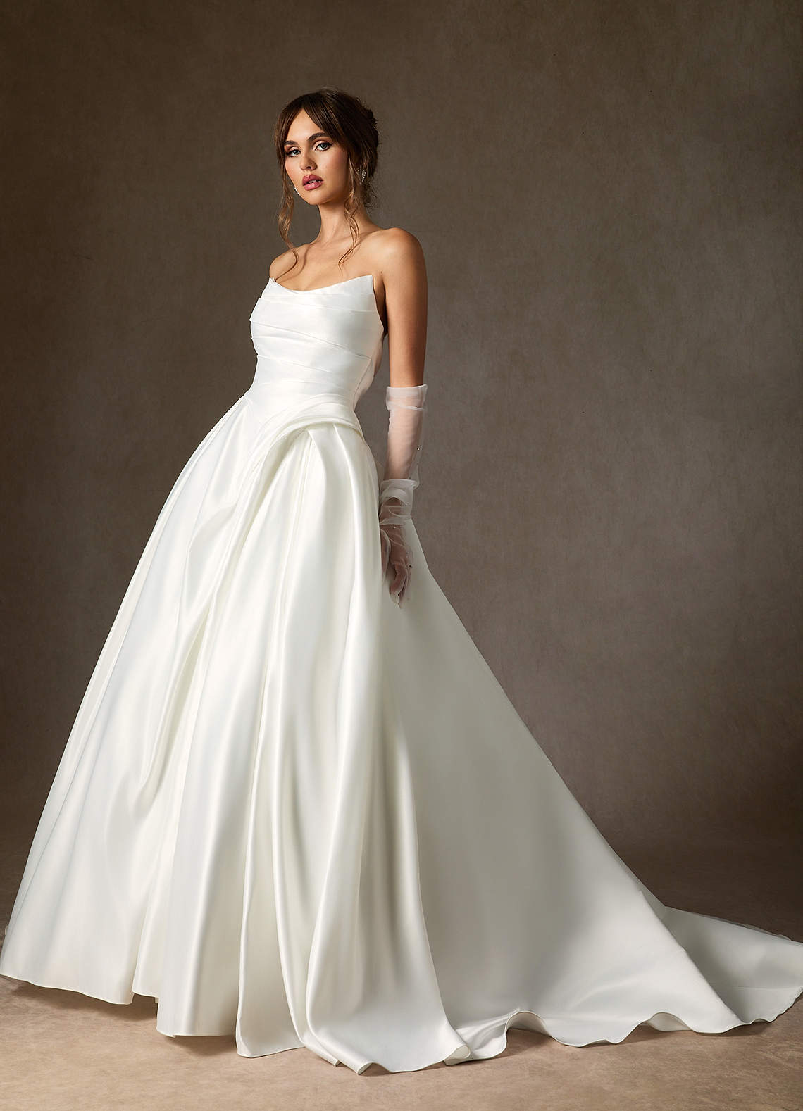 Diamond White Ball-Gown Strapless Satin Dress