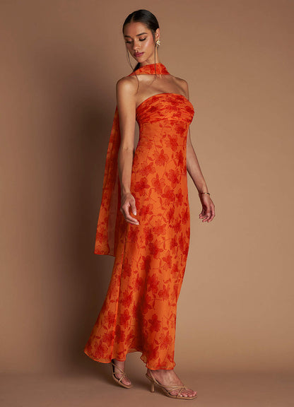 Aisha Tangerine Maxi Dress