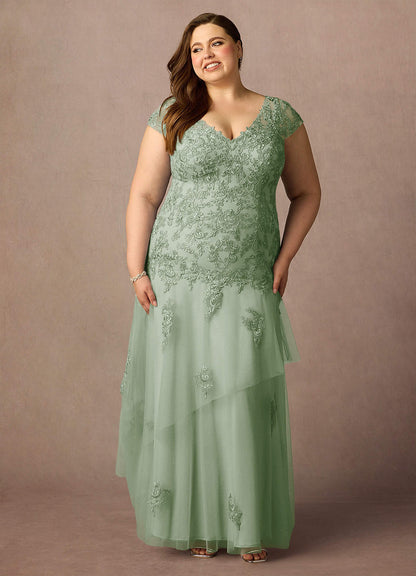 Dusty Sage Mermaid V-Neck Sequins Tulle Dress