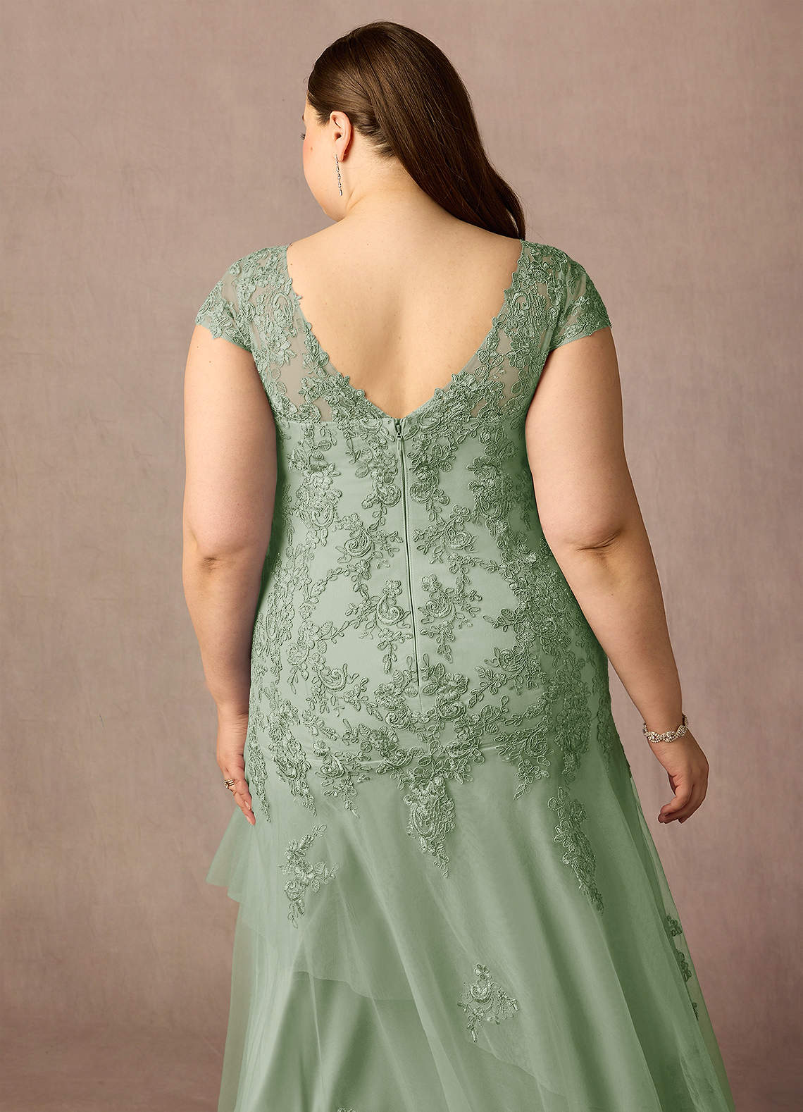 Dusty Sage Mermaid V-Neck Sequins Tulle Dress