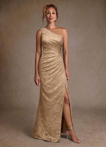 Champagne Trumpet One Shoulder Floral Burnout Dress