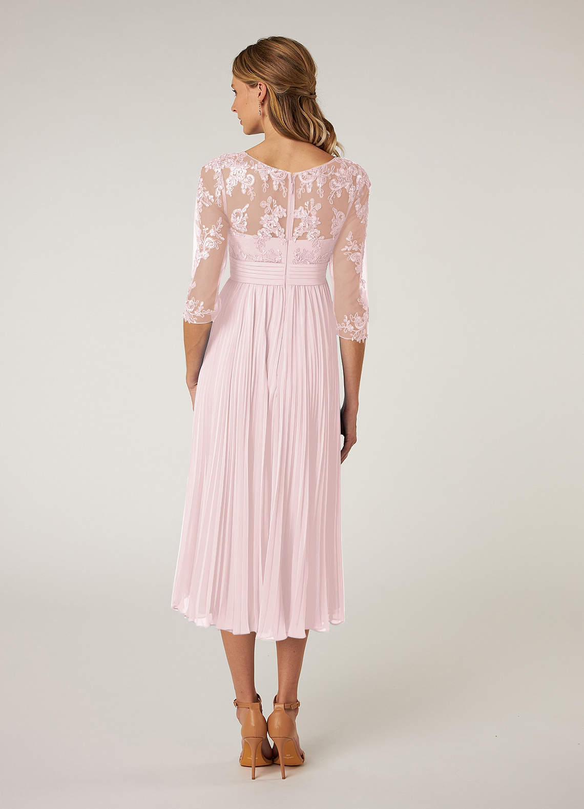 Blushing Pink A-Line Boatneck Lace Chiffon Dress