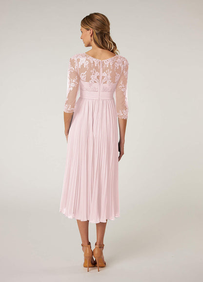 Blushing Pink A-Line Boatneck Lace Chiffon Dress