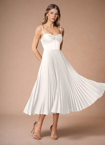 L¨¦na White Pleated Midi Dress  Dress