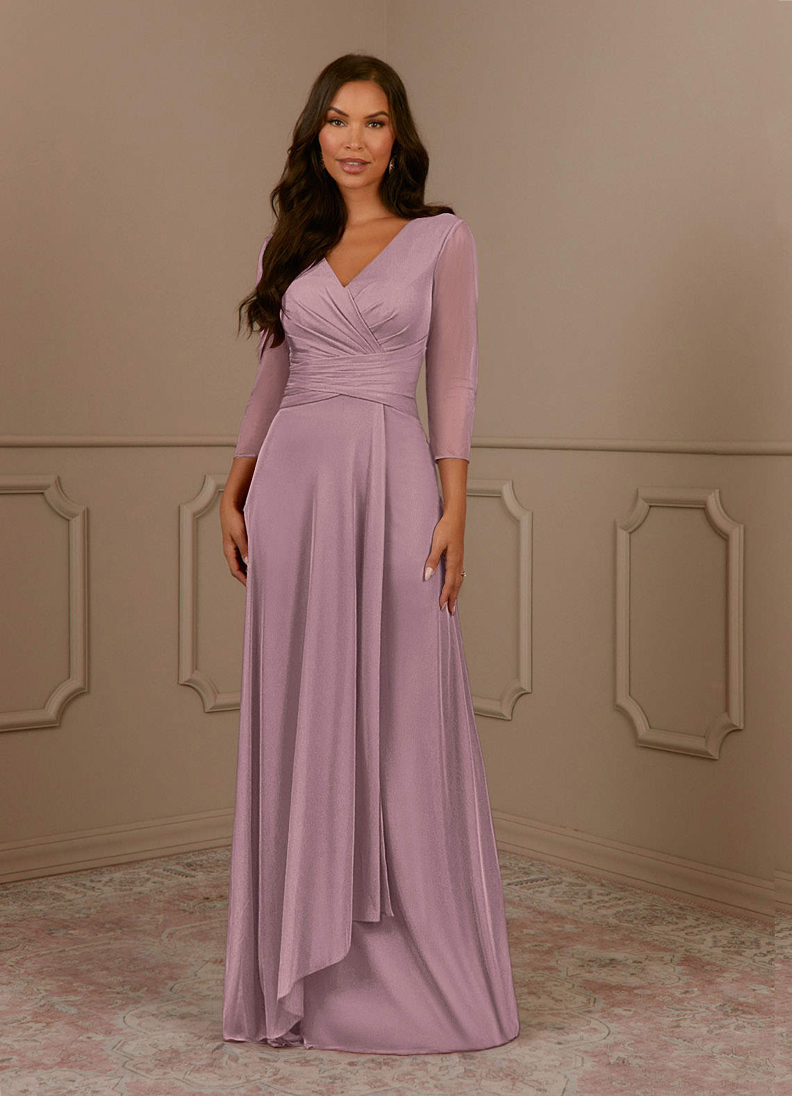 Dusty Rose A-Line V-Neck Pleated Mesh Dress