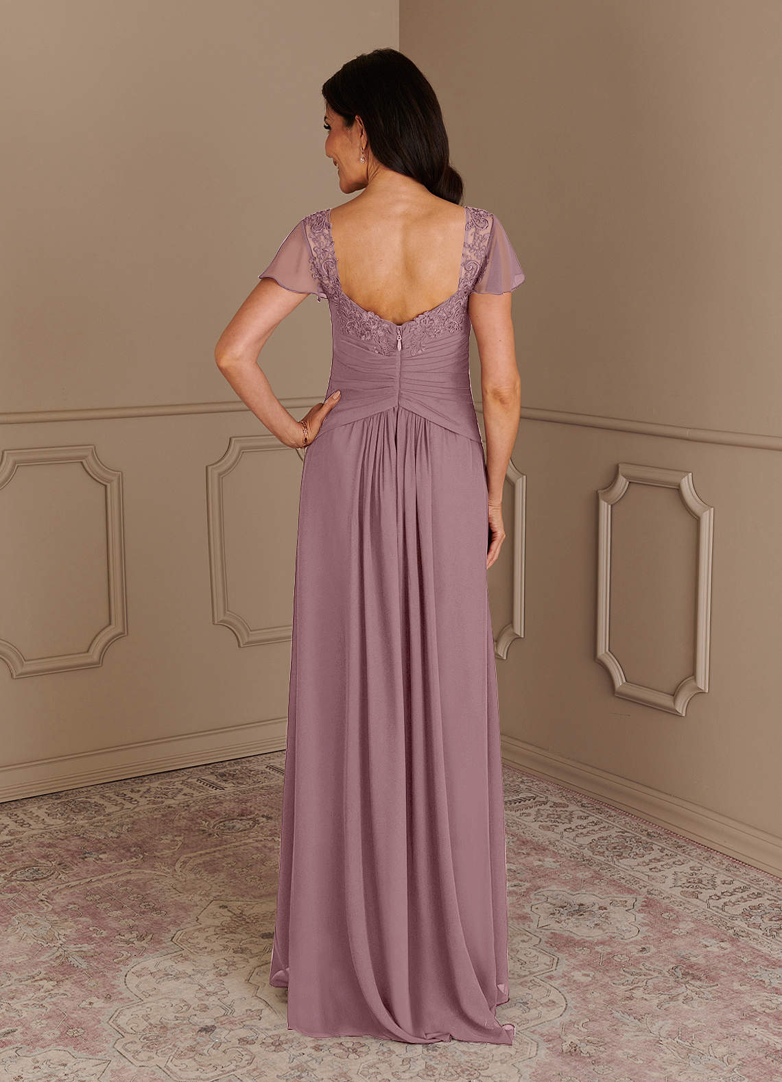 Dusty Rose A-Line Lace Chiffon Dress