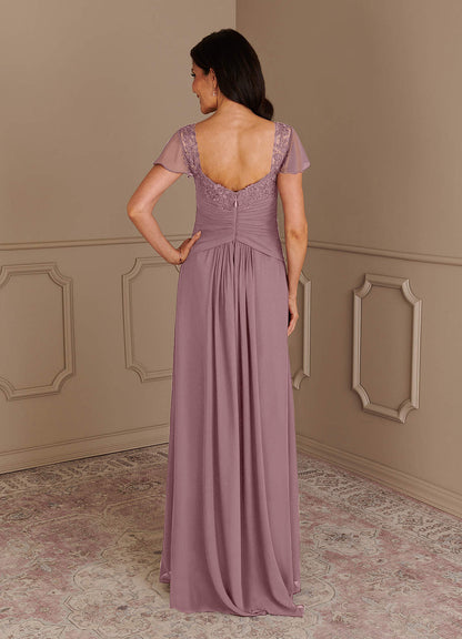 Dusty Rose A-Line Lace Chiffon Dress