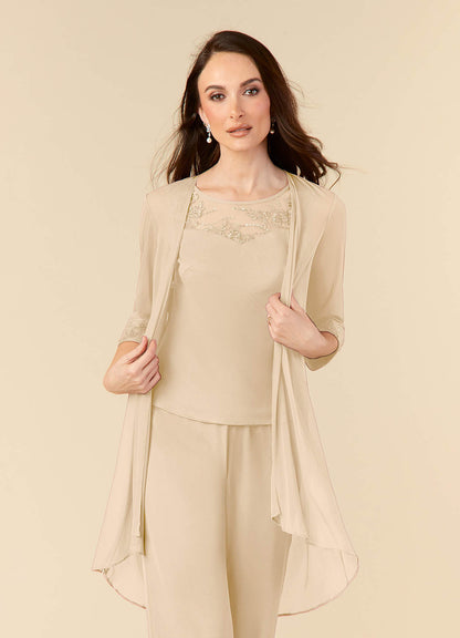 Champagne Jumpsuit/Pantsuit Scoop Mesh Dress
