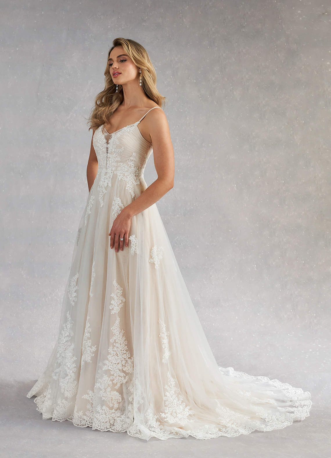 Diamond White Champagne A-Line Sequins Tulle Dress