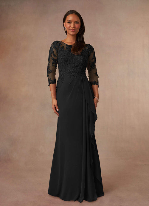 Black A-Line Scoop Chiffon Dress