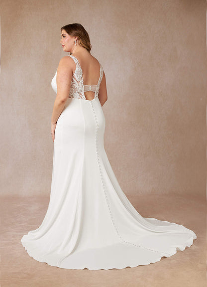 Diamond White Mermaid Scoop Sequins Crepe Back Satin Dress