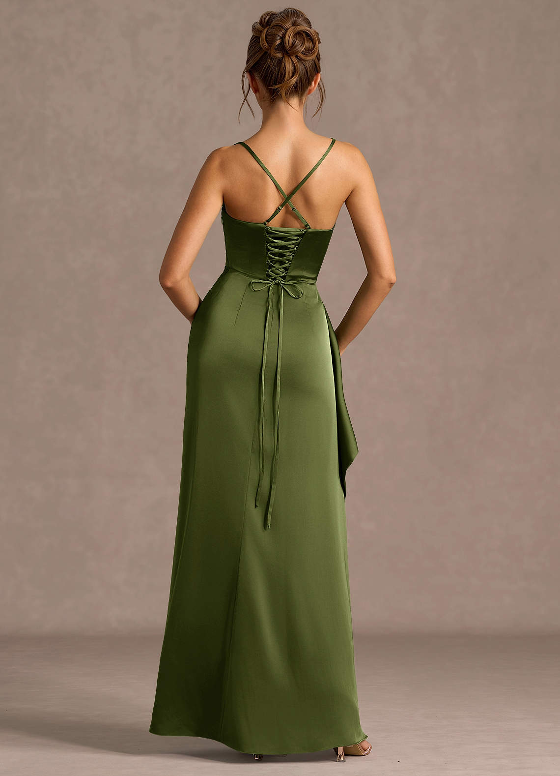 Thora Olive Open Back Prom Dress