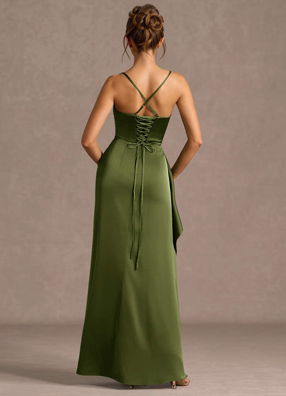 Thora Olive Open Back Prom Dress