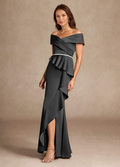 Black Mermaid Off the Shoulder Stretch Satin Dress