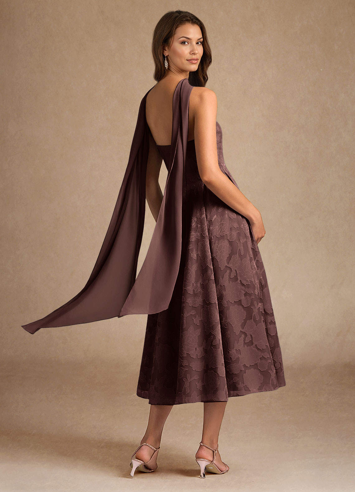 Espresso A-Line Pleated Floral Burnout Dress