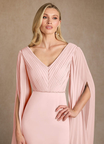 Blushing Pink Column Pleated Stretch Crepe Dress