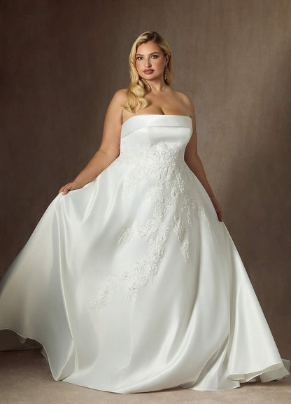 Diamond White Ball-Gown Strapless Satin Dress