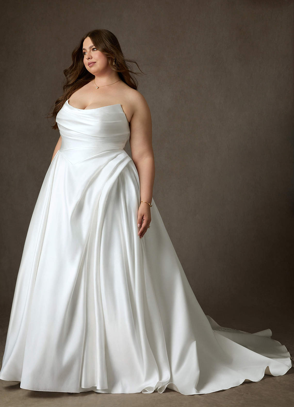Diamond White Ball-Gown Strapless Satin Dress