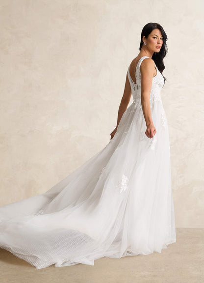 Diamond White A-Line Lace Tulle Dress