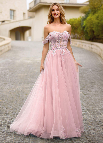 Eleanor Pink 3D Floral Lace Prom Dress  Dress