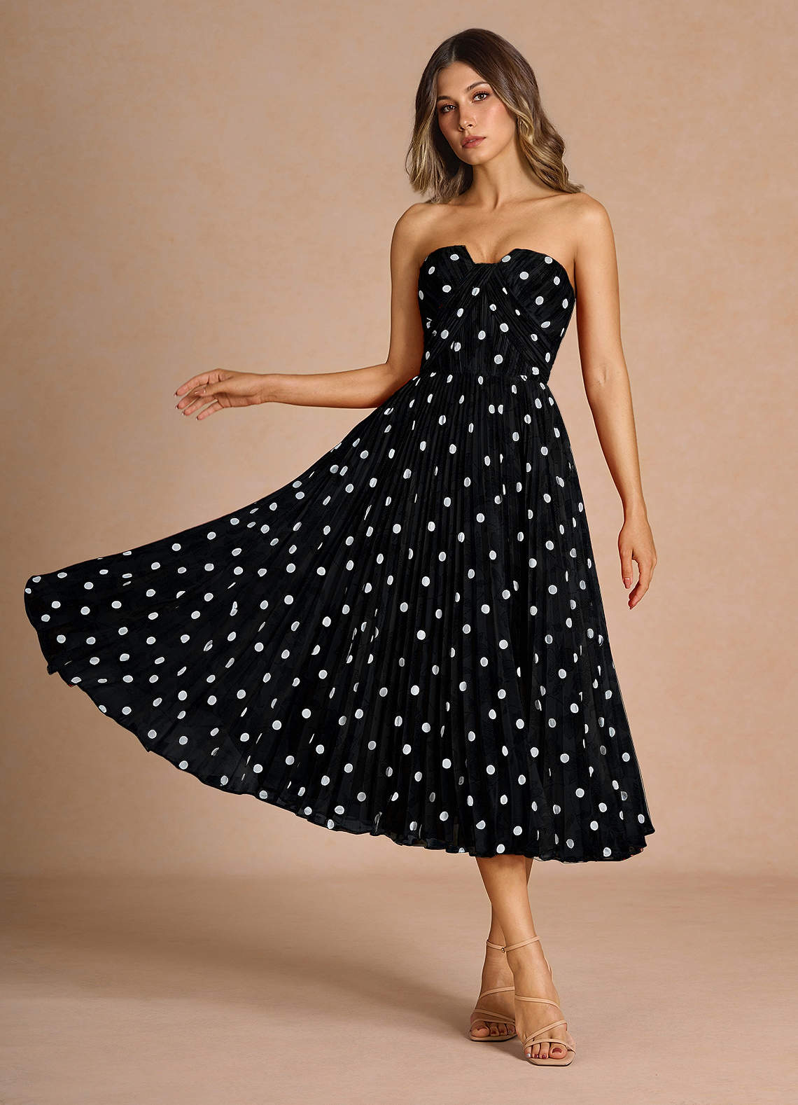 Lyanna Black White Pleated Mini Dress