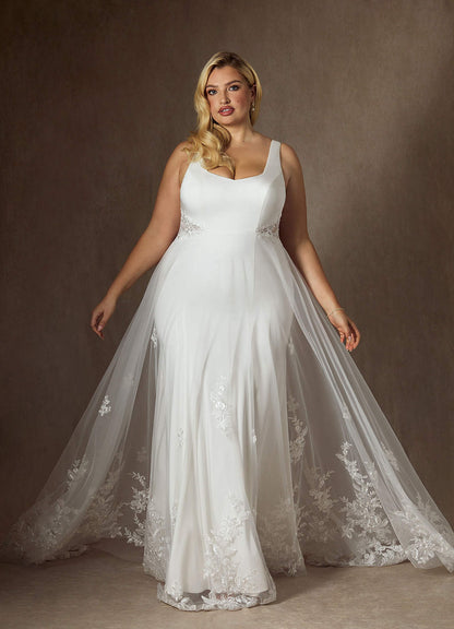 Diamond White A-Line Sequins Crepe Back Satin Dress