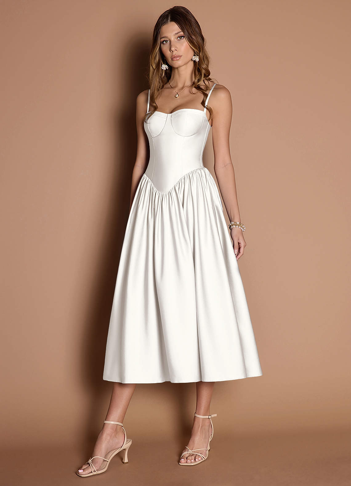 Ottilie White Pleated Midi Dress  Dress